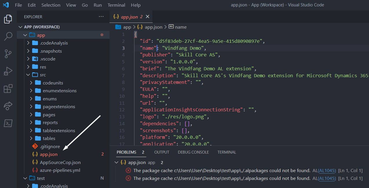 The new extension workspace as shown in Visual Studio Code